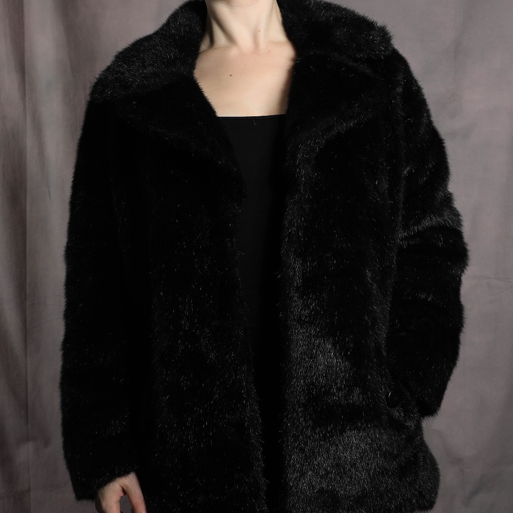 Black Faux Fury Vintage Jacket